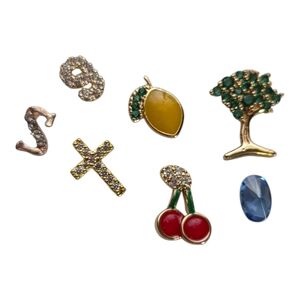 MICRO FLOATING Gold tone Charm Set cherry lemon tree cross